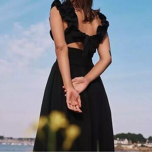 Free People Black Ruffle It Up Midi Dress Size Small